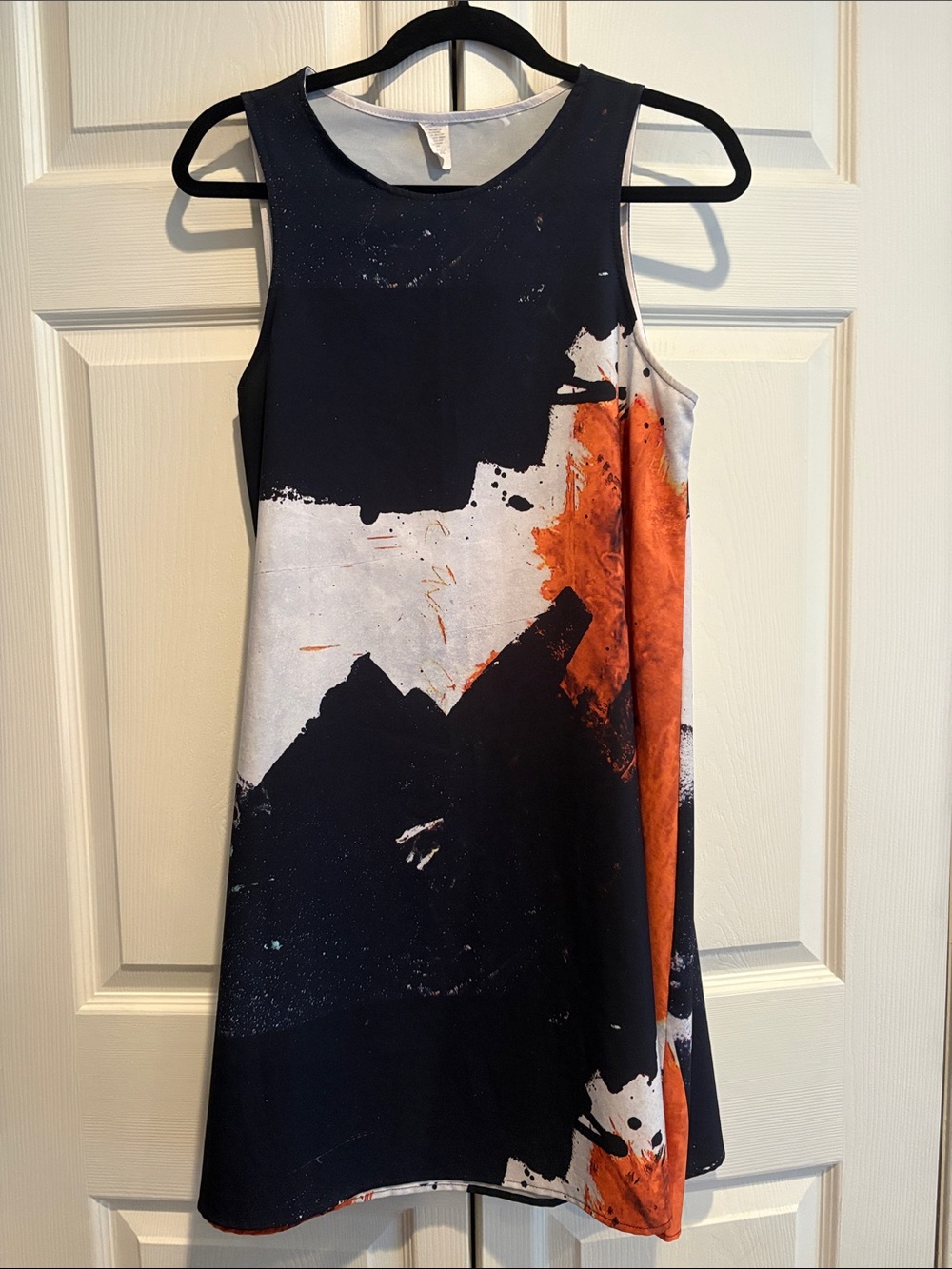 Asymmetrical Sleeveless Dress in Navy, White & Orange